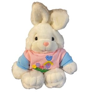 Main Joy Limited Bunny Rabbit Pink Knit Bluebird Appliqué Sweater Stuffed Plush